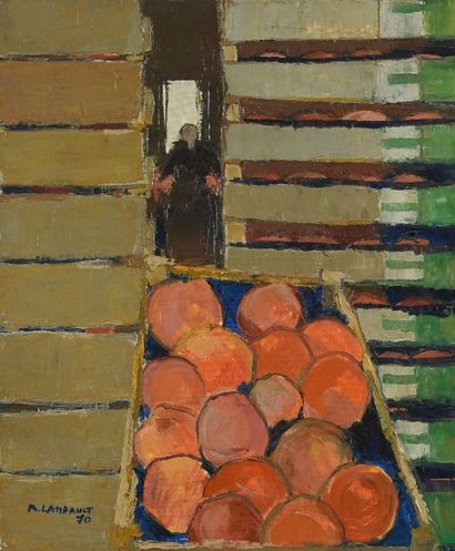 Roger LANDAULT (1919-1983) Cageot d'oranges.
Huile sur toile signée et datée 70 en...