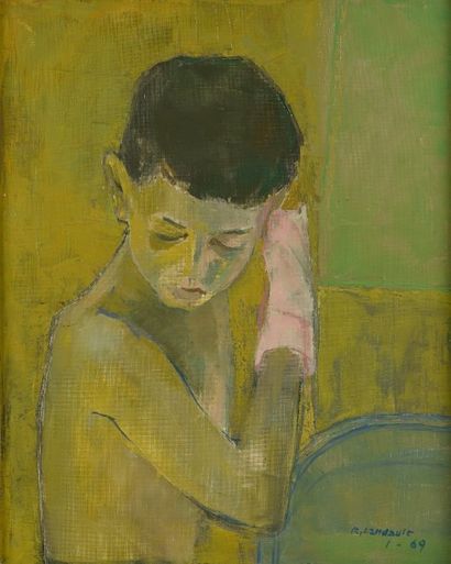 Roger LANDAULT (1919-1983) Enfant à sa toilette.
Huile sur toile signée et datée...
