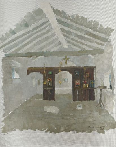 Roger LANDAULT (1919-1983) Intérieur d'église.
Huile sur toile signée et datée 66...