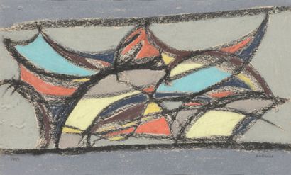 Patrice JORDAN (Né en 1944) 
Composition abstraite.
Dessin aux crayons gras et fusain...