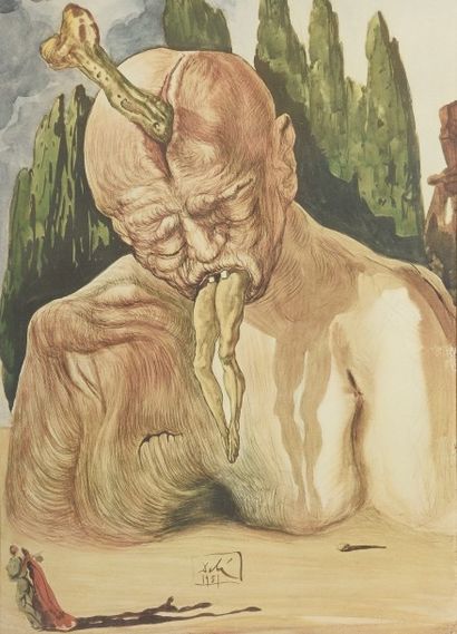 D'après Salvador DALI (1904 - 1989) 
L'ogre.
Lithographie en couleurs. Épreuve signée...