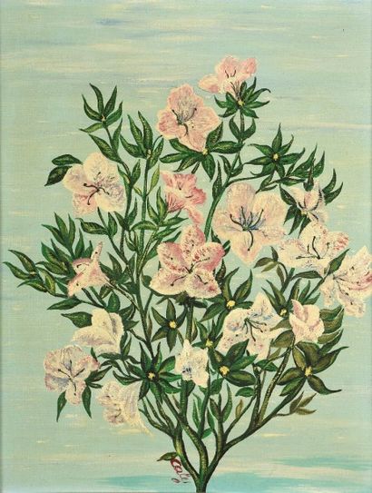 Odette CALY (née en 1914) 
«La branche fleurie».
Huile sur toile signée en bas au...