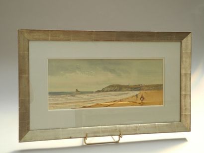 null Jean Henri CHOUPPE (1817-1894). Bord de mer et falaise. Aquarelle signée en...