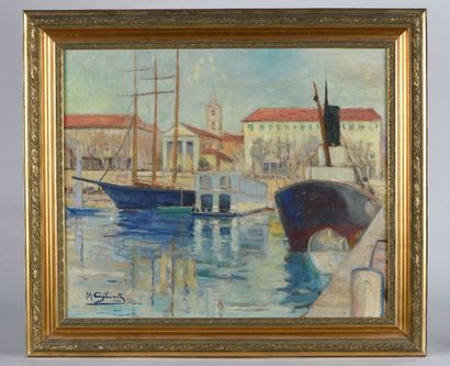 null Marcel GELINET (1895-1984). Port de Nice. Huile sur toile signée en bas à gauche...