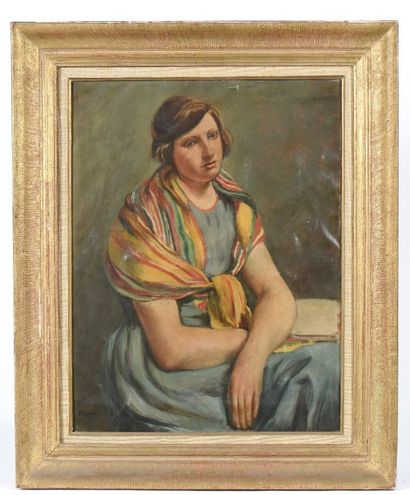 null Henri HAYDEN (1883-1970). Portrait de femme au châle bayadère. Huile sur toile...