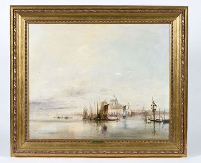 null Jean Bernard TROTZIER (1950). Vue de la baie de Venise. Huile sur toile signée...