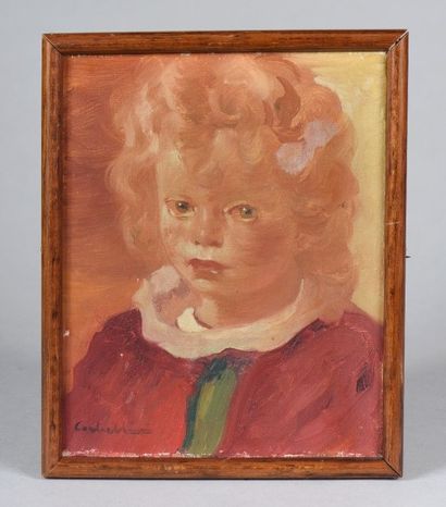 null Luigi CORDELLINI. Portrait d'enfant à la veste rouge. Huile sur toile signée...