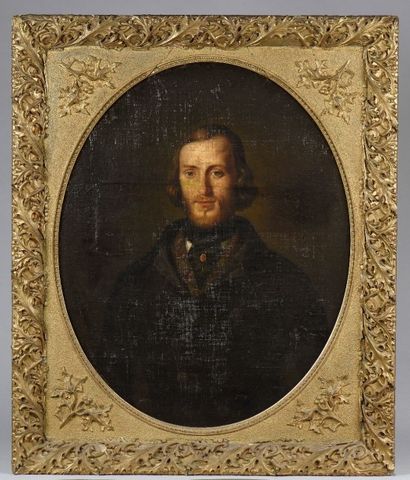 null Tableau sur toile représentant un portrait d'homme, époque XIXe siècle, signé...