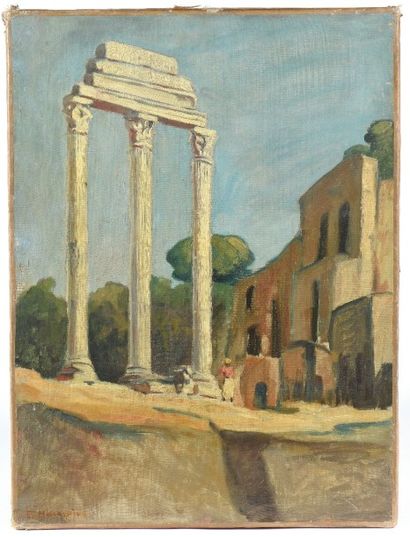 null Lucien MAINSSIEUX (1885-1958). Vue du Forum de Rome. Huile sur toile signée...