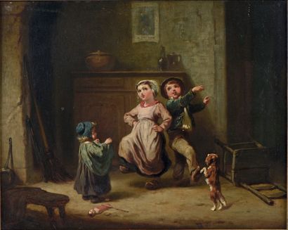 Eugène GABÉ (XIXe siècle) Enfants dansant et enfants musiciens.
Paire d'huiles sur...