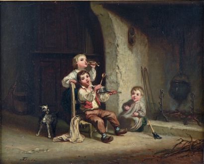 Eugène GABÉ (XIXe siècle) Enfants dansant et enfants musiciens.
Paire d'huiles sur...