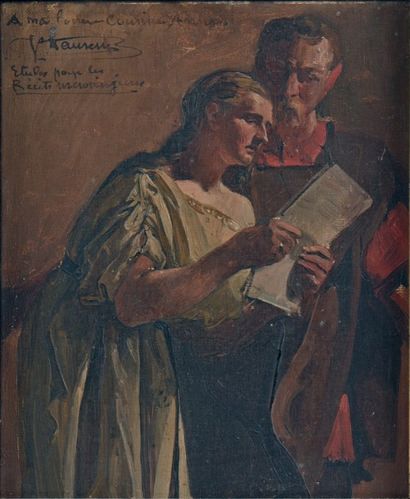Jean-Paul LAURENS (Fourquevoux, 1838 - Paris, 1921) Femme lisant une lettre à un...