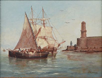 J.H. ALLEMAND (XIXe siècle) Scènes de port.
Deux huiles sur toile (restaurations).
Haut.:...