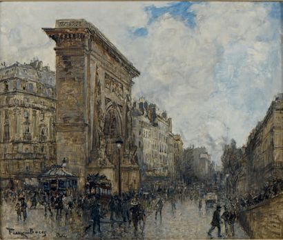 FRANK-BOGGS (Springfield, 1855 - Meudon, 1926) La Porte Saint-Denis à Paris.
Huile...