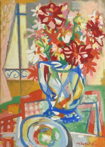 null Charles WALCH (1896 - 1948). Bouquet de fleurs dans un vase. Gouache signée...