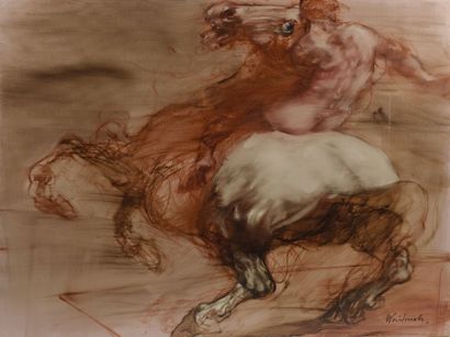 null Claude WEISBUCH (1927 - 2014). « Un cavalier ». Huile sur toile signée en bas...