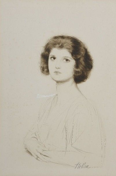 null Paul-César HELLEU (1859 - 1927). Portrait de jeune femme. Pointe sèche, épreuve...