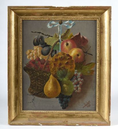 null H. SARRE (1893). Panier de fruits. Huile sur toile signée. Haut. : 44 cm - Larg....