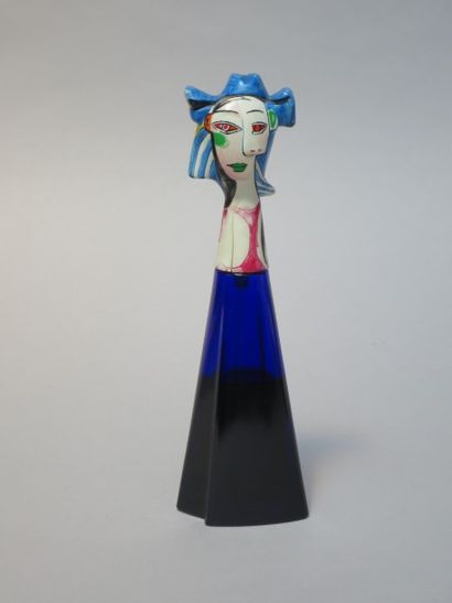 null Picasso "Chapeau bleu" (début des années 90). Flacon sculpture en verre pressé...