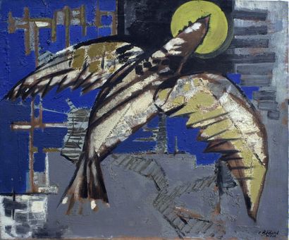 null - La colombe auréolée Huile sur toile signée en bas à droite et datée 1956 54...