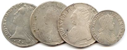 null LOT composé de quinze écus d'argent de Louis XV (type aux lauriers, au banbandeau...