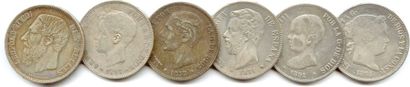 null LOT de quatorze pièces module 5 francs : Léopold II 1867, 1868, 1869, 1870,...