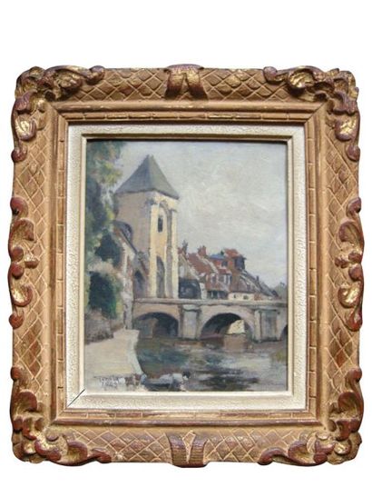 Marcel Gabriel GENETTE (1889-?) « Pont et porte fortifié » Huile sur carton, signée...