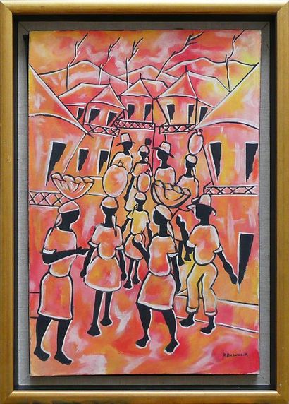 BEAUVOIR Paul « Le retour du marché » Huile sur toile - SBD - 61 x 41