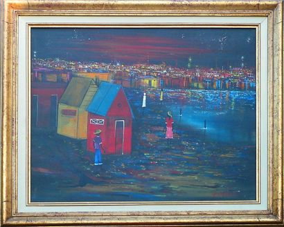 ADELSON Joseph « Village la nuit » Huile sur toile - SBD - 50 x 60
