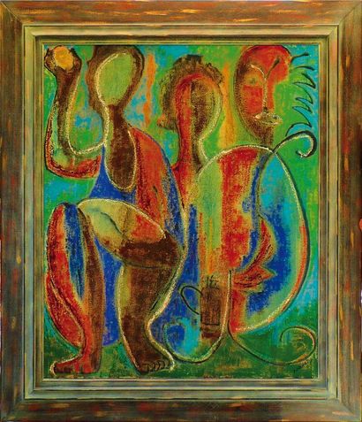 LUCKNER Lazard « Trois personnages » Huile sur toile - SBD - 90 x 75