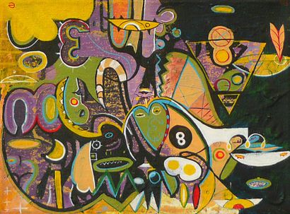 TOMM EL SAIEH « Composition » Huile sur toile - S au dos - 20 x 25