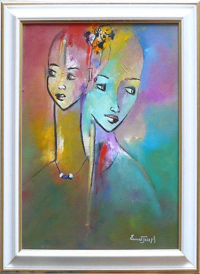 ERNS Joseph "Visages de femmes" Acrylique sur toile - SBD - 40 x 30
