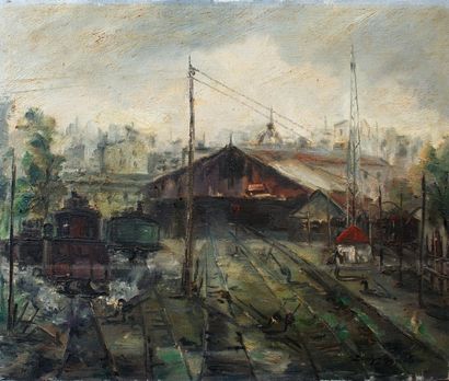 BENEDITO CONCHA La Gare Huile sur toile SBD 54 x 64 cm