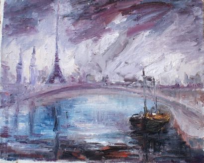 BENEDITO CONCHA La Seine à Paris Huile sur toile S. dos 38 x 46 cm