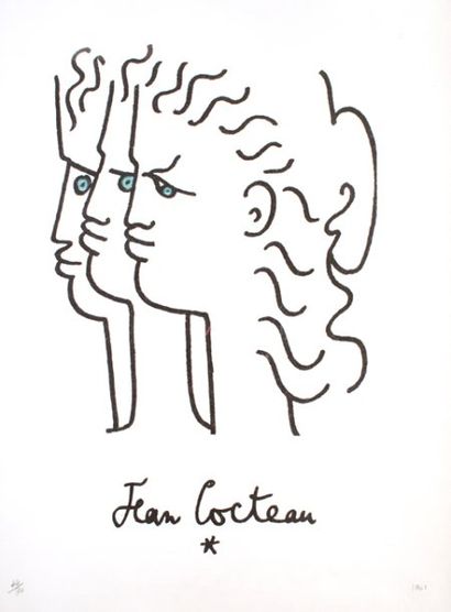 Cocteau Jean Trois profils Lithographie sur papier SMB 65x49 cm - Tirage 44/90