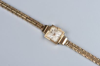 null LUSEX. Montre bracelet de dame à boîtier en or jaune 18K, le cadran carré, le...