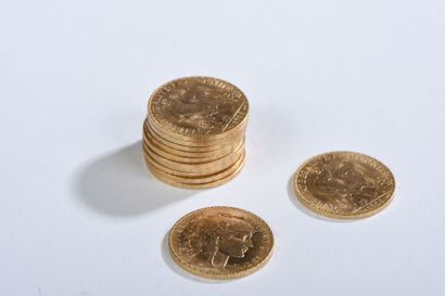 Douze pièces en or de vingt Francs Coq (1898...