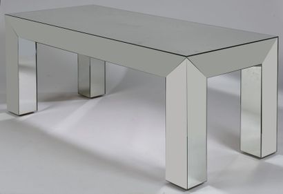 null Grande table-bureau rectangulaire à pieds droits de section carrée, en bois...