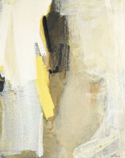 null Jacques ZENATTI (né en 1952). Abstraction à la ligne jaune. Technique mixte...