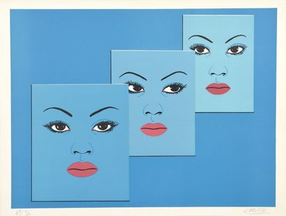 null Félix LABISSE (1905-1982). Trois visages en bleu. Lithographie en couleurs signée...