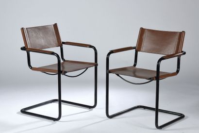 null Matteo GRASSI (1927 - 2001). Paire fauteuils à structure en métal tubulaire...