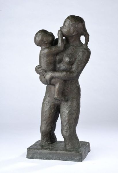 null Moses KOTTLER (1896 - 1977). La mère et son enfant. Sculpture en bronze à patine...