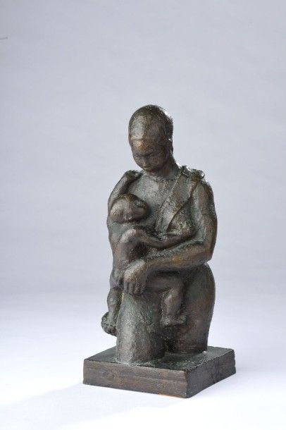 null Moses KOTTLER (1896 - 1977). La mère et son enfant. Sculpture en bronze à patine...