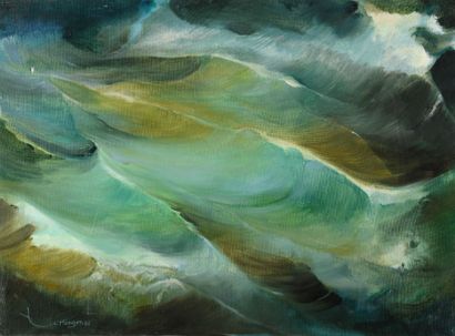 null Frits VERTONGEN (1939 - 1997). Composition abstraite en vert. Huile sur toile,...