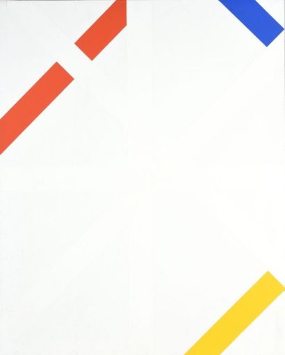 null Charles BÉZIE (né en 1934). Composition en blanc et couleurs primaires. Acrylique...