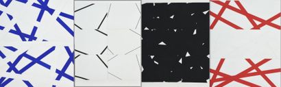null Henri PROSI (1936 - 2010). Compositions géométriques en noir, bleu et rouge...