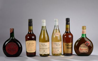 null 6 bouteilles SPIRITUEUX DIVERS (2 Calvados, 2 Armagnac, 2 Vieux Marc de Bou...