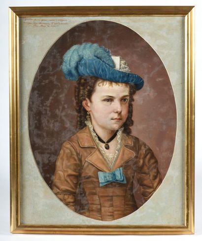 null Ecole espagnole de la fin du XIXe siècle. Portrait d'une jeune fille au chapeau...