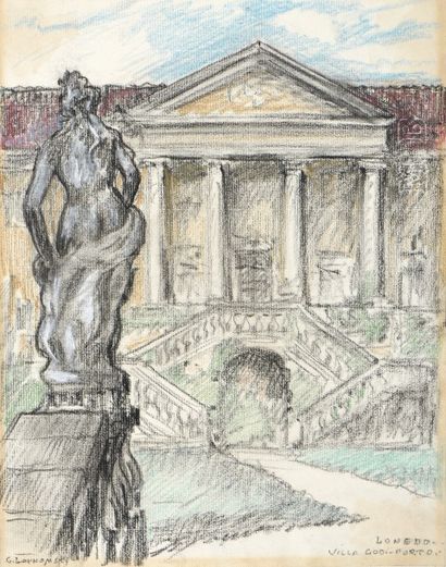 null Georgy K. LUKOMSKI (1884-1954). Ionedo, Villa Godi-Porto. Dessin au fusain et...