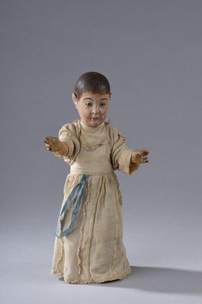 null Enfant Jésus en bois sculpté, stucqué et peint (manques). Italie, XIXème si...